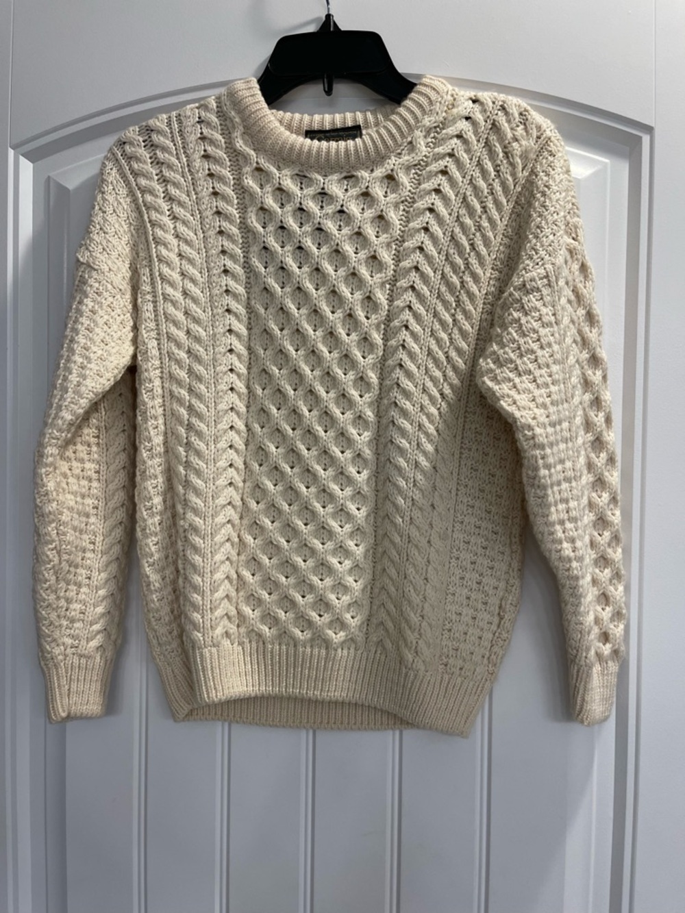 Carraig Donn Women's Cream Merino Wool Cable Knit Fishermans Sweater Size L